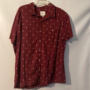 American Eagle Outfitters Bottom Down Shirt Short Sleeve XXL Burgundy Palms